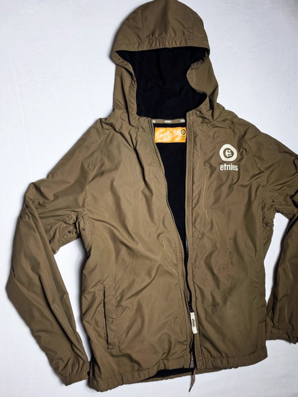 Etnies Mens hooded windbreaker jacket brown full zip skateboarding style MEDIUM